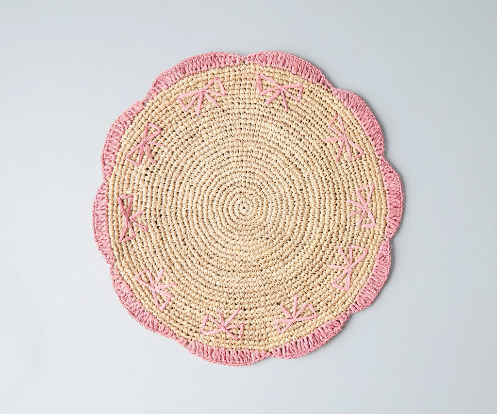 Payton James Handwoven Bow Placemats – Hand-Crocheted Raffia Palm Placemats – Unique Kitchen & Dining Table Decor – Handmade Tableware Payton James