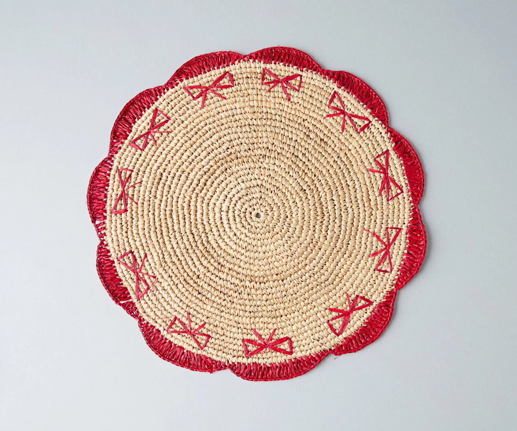 Payton James Handwoven Bow Placemats – Hand-Crocheted Raffia Palm Placemats – Unique Kitchen & Dining Table Decor – Handmade Tableware Payton James