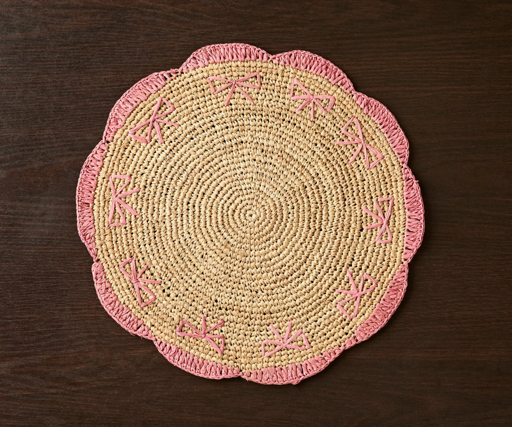 Payton James Handwoven Bow Placemats – Hand-Crocheted Raffia Palm Placemats – Unique Kitchen & Dining Table Decor – Handmade Tableware Payton James