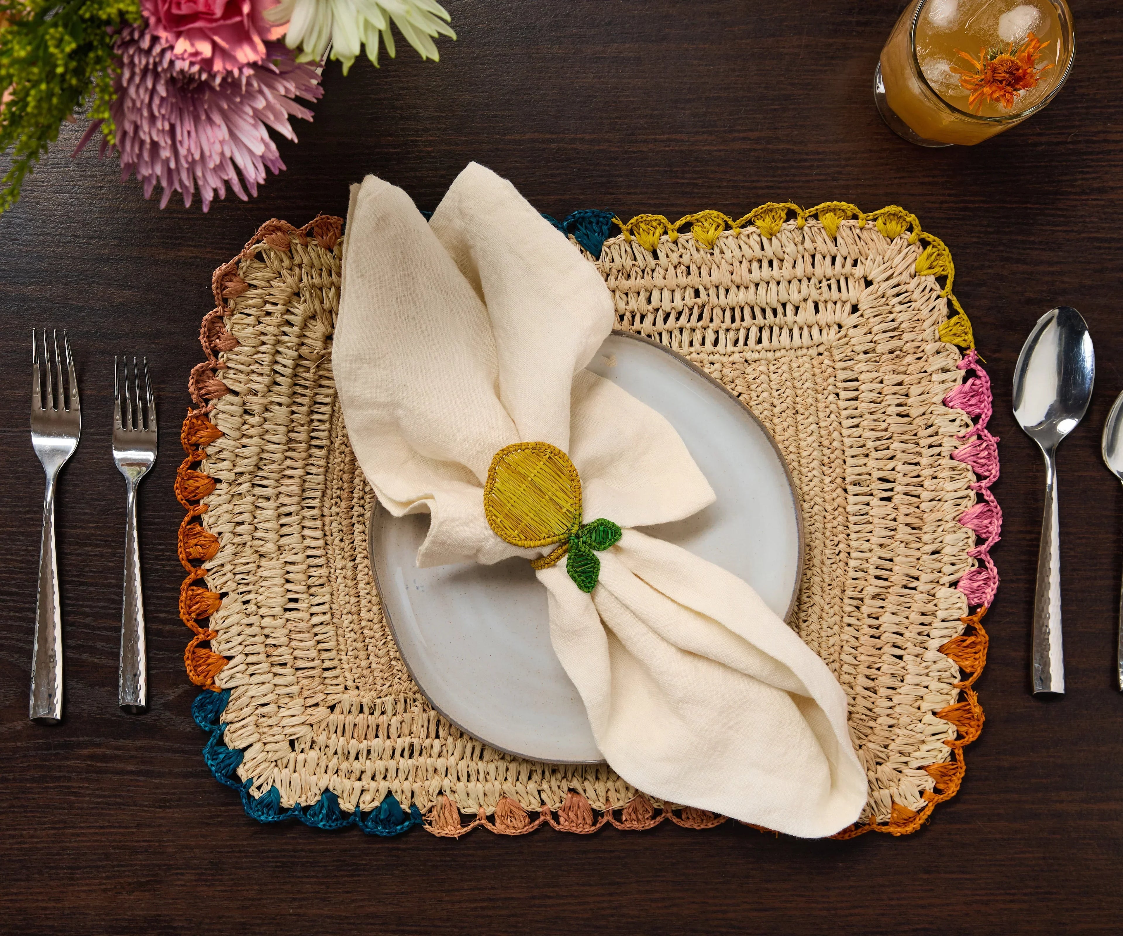 Lemon Napkin Ring – 3.5” Handwoven Iraca Palm – Artisan Summer Table Decor from Colombia Payton James