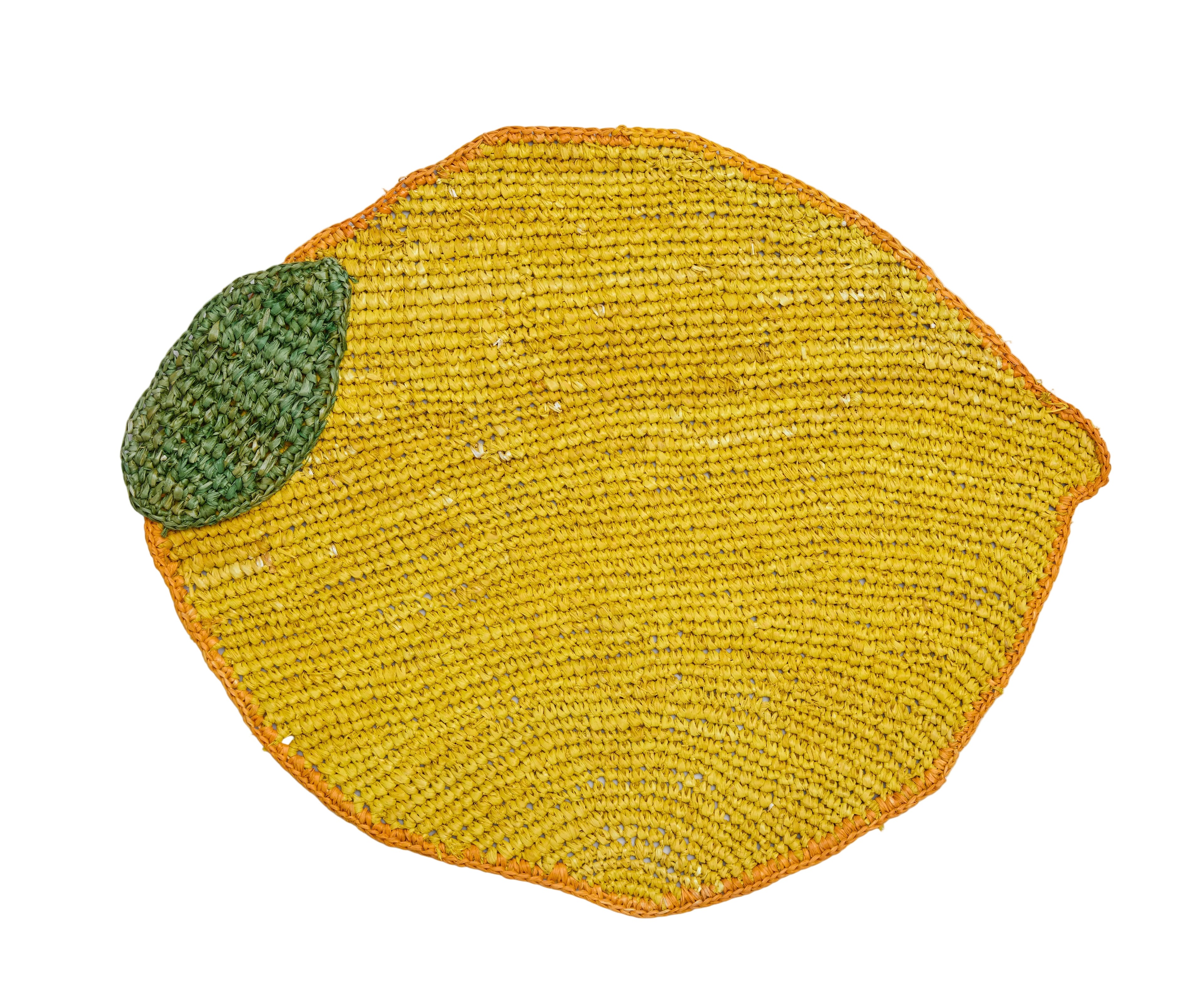 Handwoven Lemon Placemat – Raffia Fruit Shaped Table Mat, Summer Table Decor