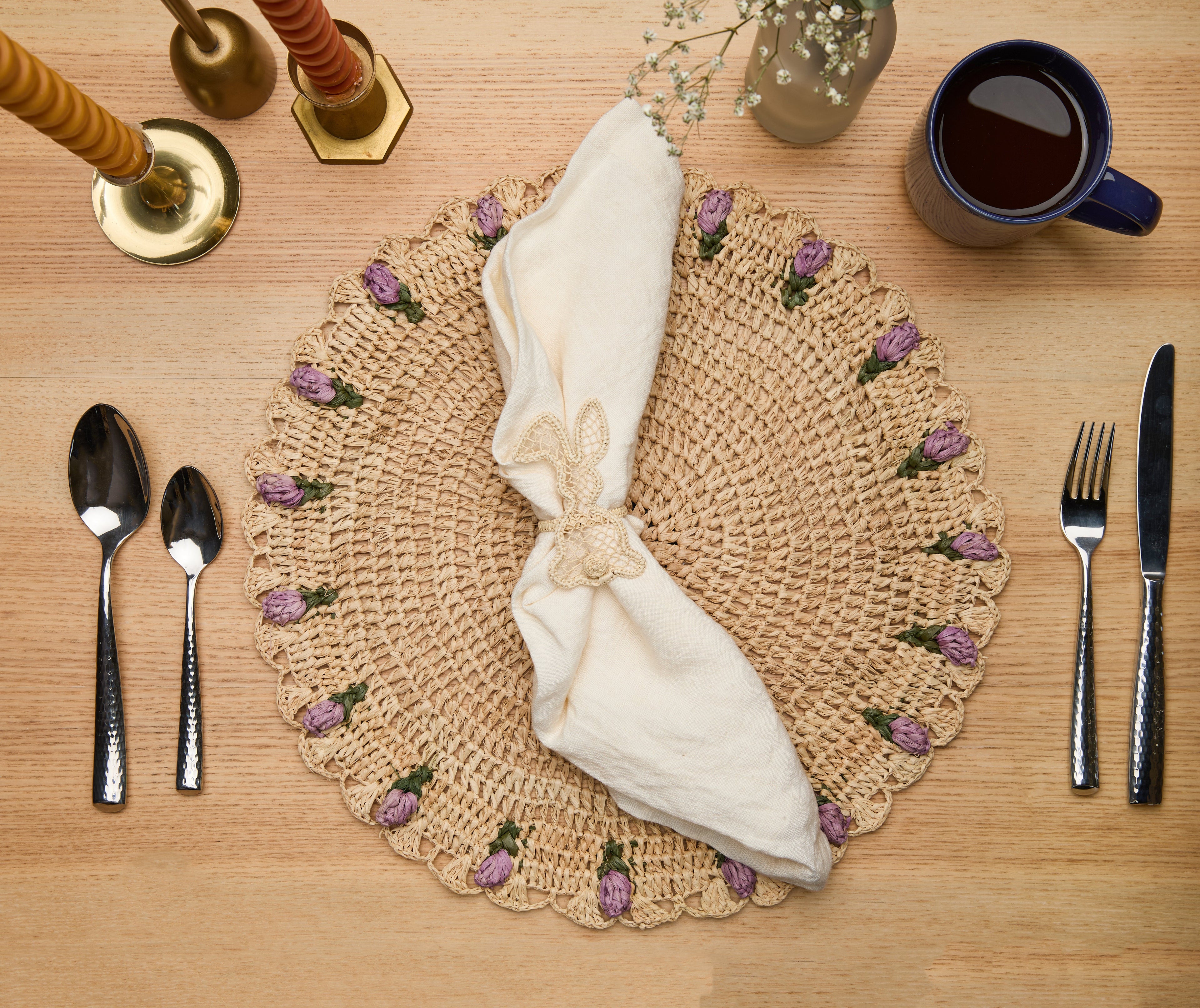 Bunny Napkin Ring – 3.5” Handwoven Iraca Palm – Artisan Spring Table Decor from Peru