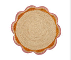 Round Pink Raffia Placemat – 14” Handwoven Crochet – Garden Party & Summer Table Decor