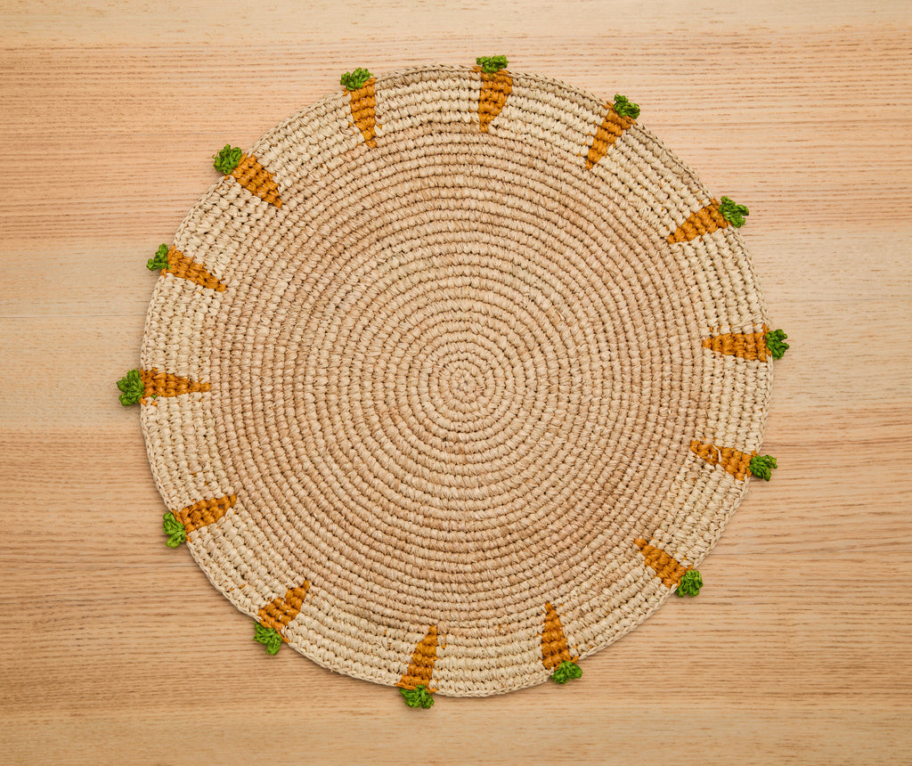 Handwoven Carrot Round Raffia Placemat – Artisan Table Décor