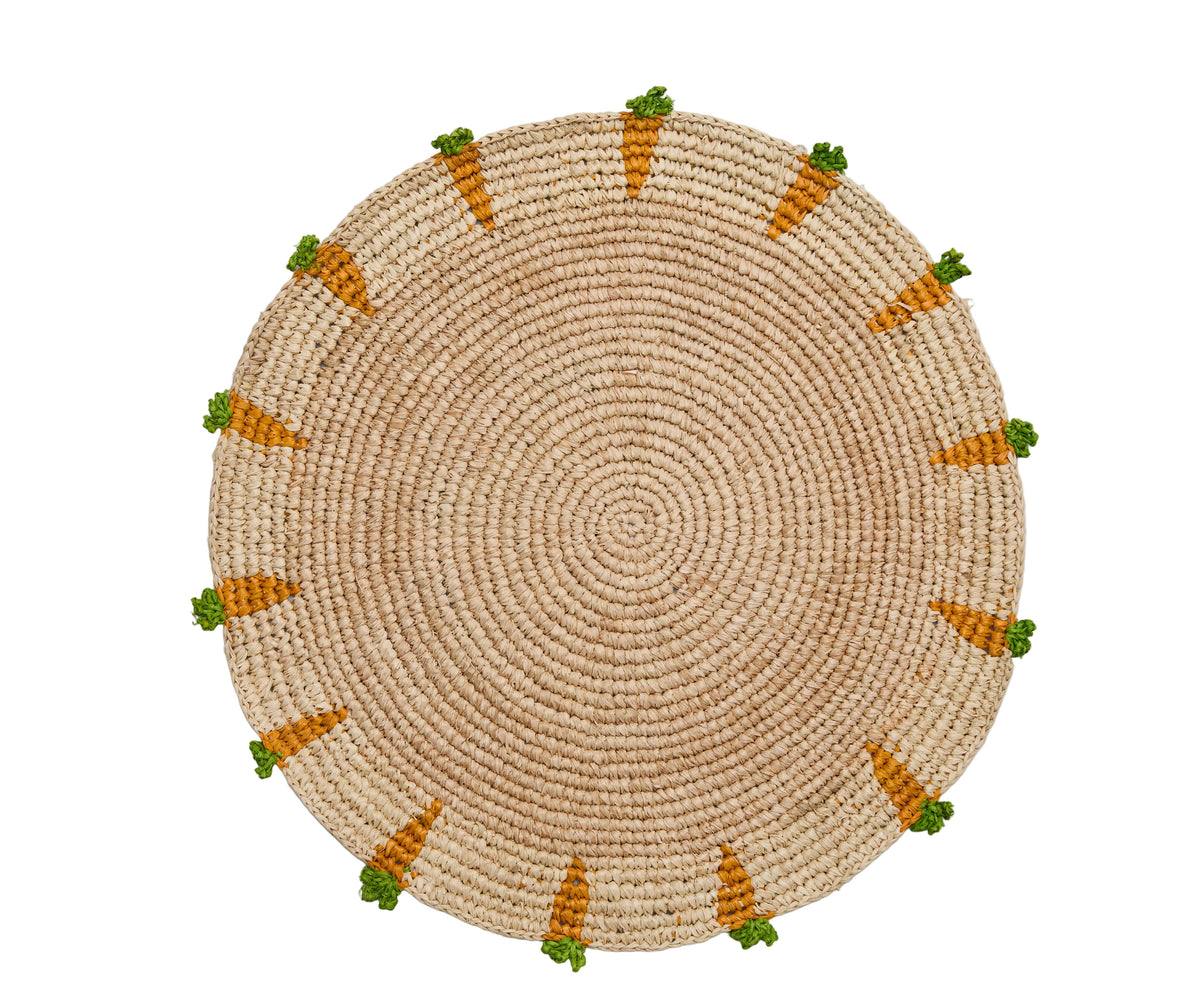 Handwoven Carrot Round Raffia Placemat – Artisan Table Décor