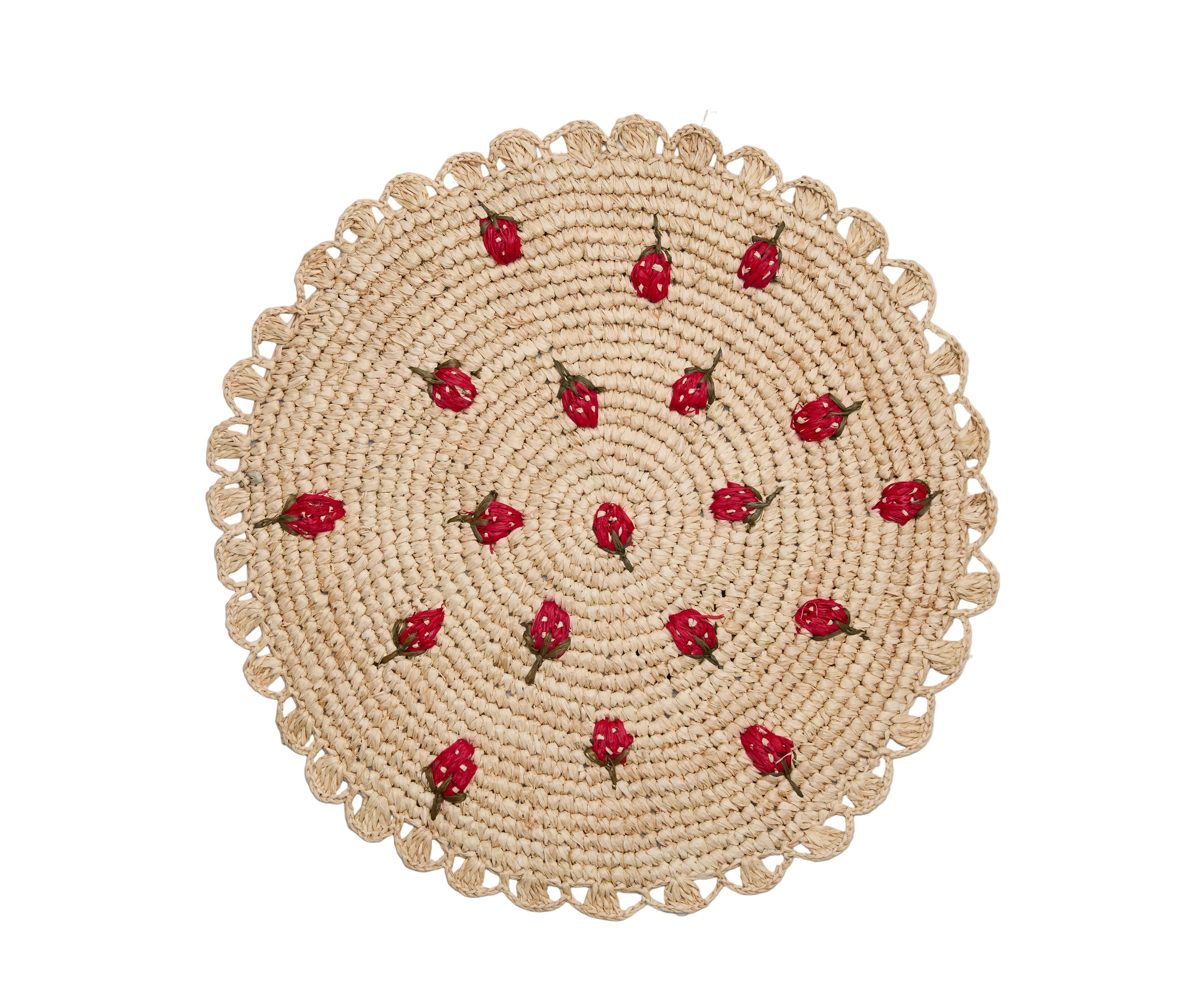 Scattered Strawberry Raffia Placemat