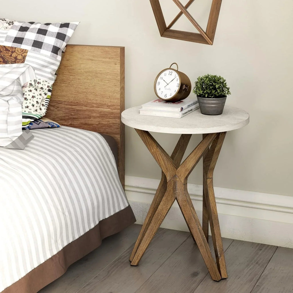Pedestal Farmhouse End Table Set of 2, White Round End Table, Distressed White Top with Tripod Base for Modern Farmhouse, Boho Decor, Round House Of Avana