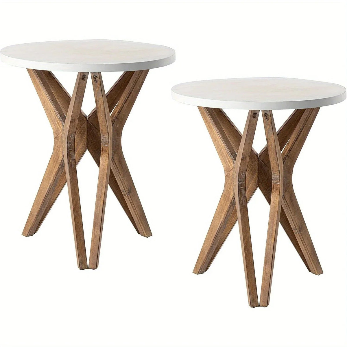 Pedestal Farmhouse End Table Set of 2, White Round End Table, Distressed White Top with Tripod Base for Modern Farmhouse, Boho Decor, Round House Of Avana [[SKU:HOA-END-017]]