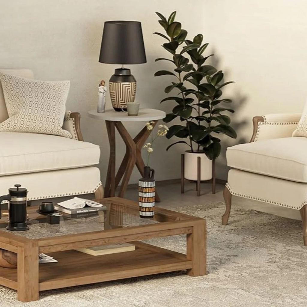 Pedestal Farmhouse End Table Set of 2, White Round End Table, Distressed White Top with Tripod Base for Modern Farmhouse, Boho Decor, Round House Of Avana [[SKU:HOA-END-017]]