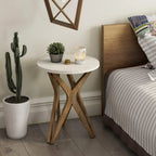 Pedestal Farmhouse End Table Set of 2, White Round End Table, Distressed White Top with Tripod Base for Modern Farmhouse, Boho Decor, Round House Of Avana [[SKU:HOA-END-017]]