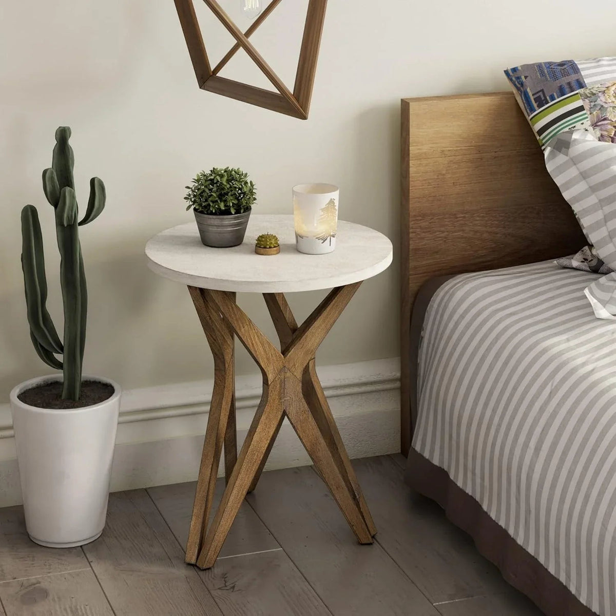 Pedestal Farmhouse End Table Set of 2, White Round End Table, Distressed White Top with Tripod Base for Modern Farmhouse, Boho Decor, Round House Of Avana [[SKU:HOA-END-017]]