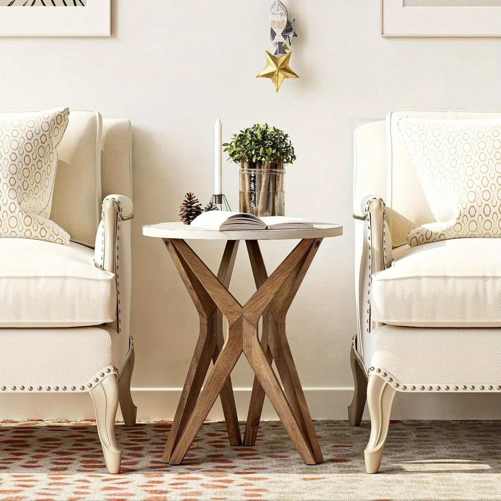 Pedestal Farmhouse End Table Set of 2, White Round End Table, Distressed White Top with Tripod Base for Modern Farmhouse, Boho Decor, Round House Of Avana [[SKU:HOA-END-017]]