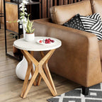 Pedestal Farmhouse End Table Set of 2, White Round End Table, Distressed White Top with Tripod Base for Modern Farmhouse, Boho Decor, Round House Of Avana [[SKU:HOA-END-017]]