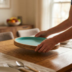 House of Avana Blue Round Mango Wood Platter