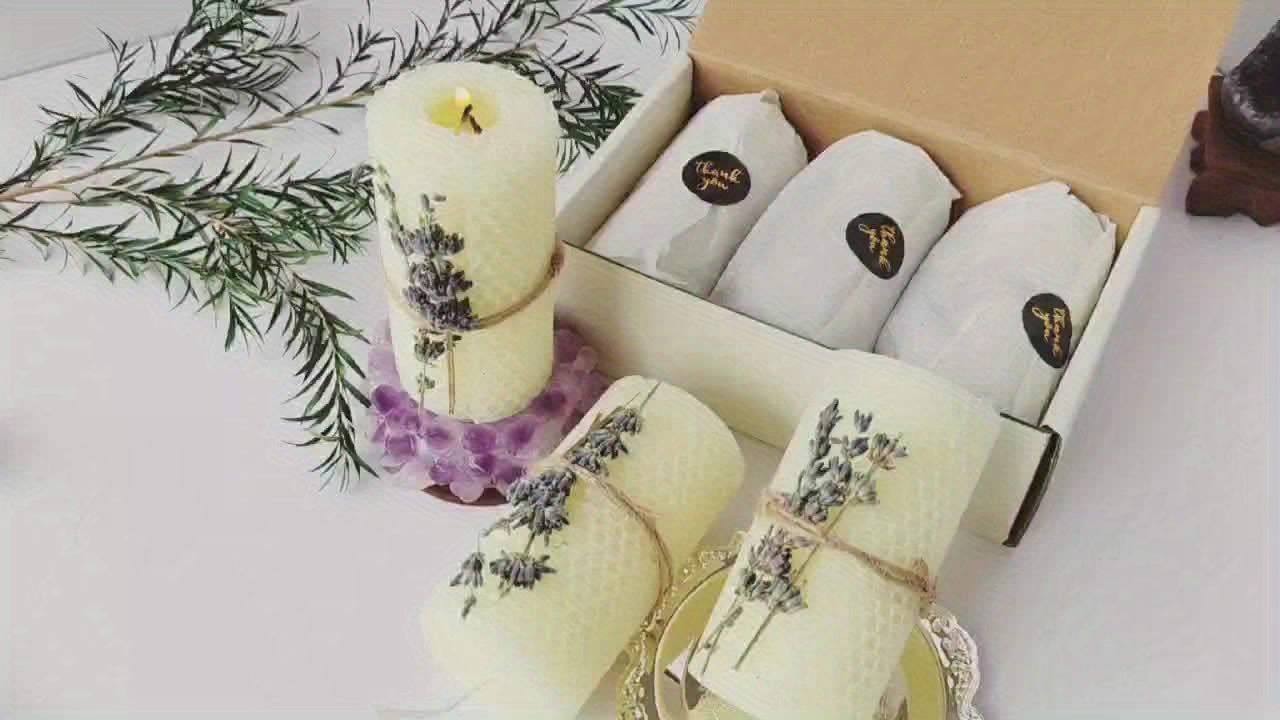 3-Pack Lavender Scented Beeswax Candles (3.94x1.97inch)- Pillar Candles for Home Decor, Weddings, Parties- Gift Set, Ceremonial Candles House Of Avana