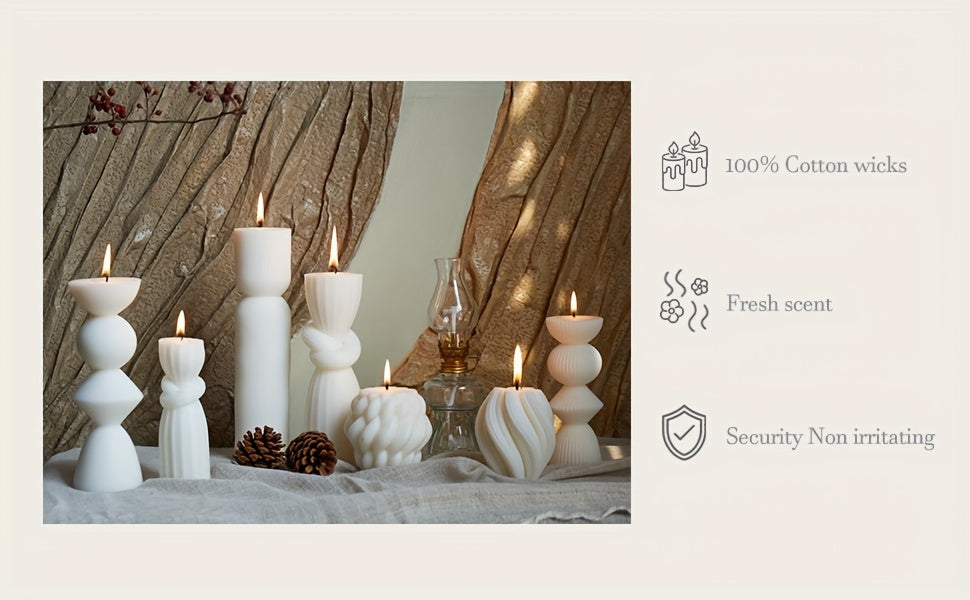 7-Pack Large Ribbed Pillar Candles - Soy Wax Handmade Home Decor Candles For Housewarming Gift, Shelf Decor, Wedding, Dining Table Centerpiece House Of Avana
