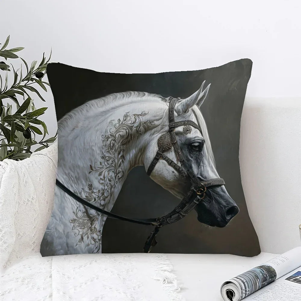 Pillow Cover - Arabian Horse Print Cotton 18x18in