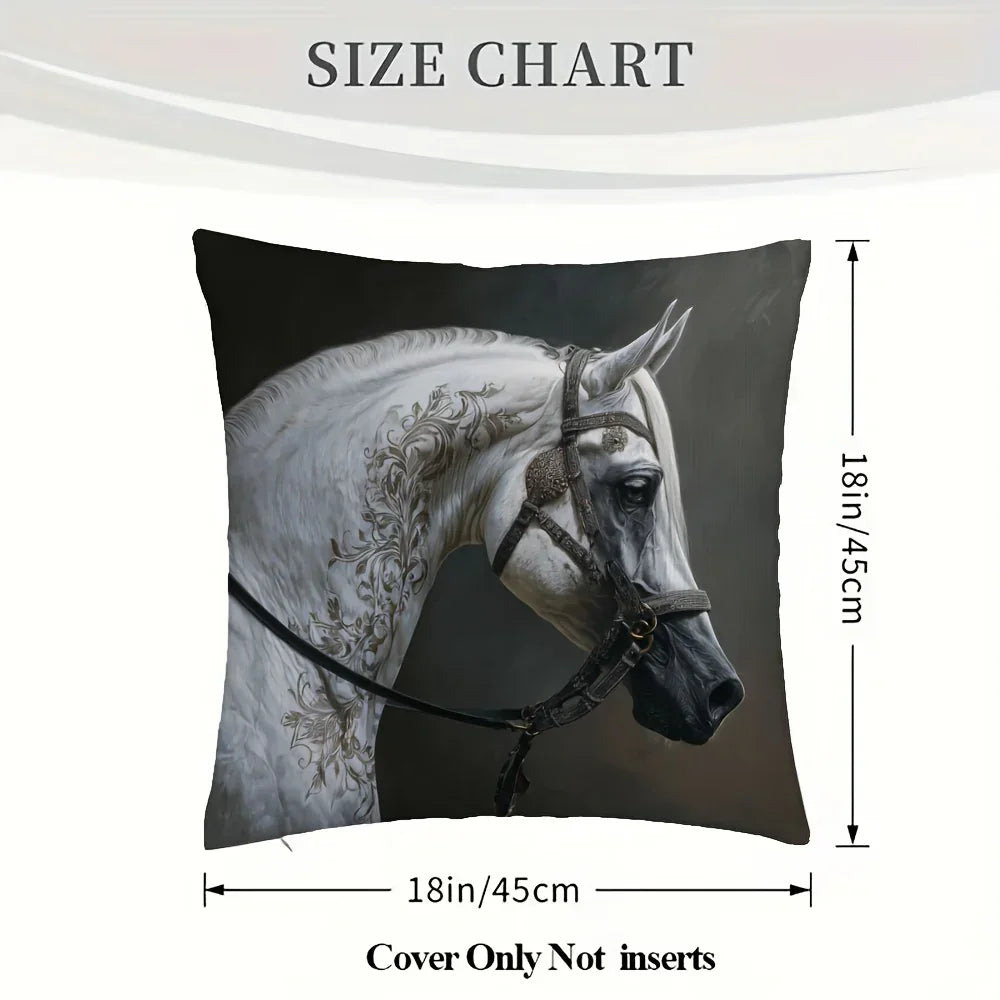 Pillow Cover - Arabian Horse Print Cotton 18x18in