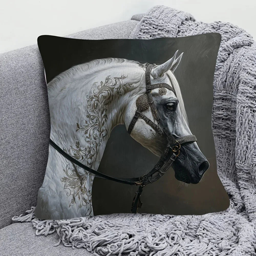 Pillow Cover - Arabian Horse Print Cotton 18x18in