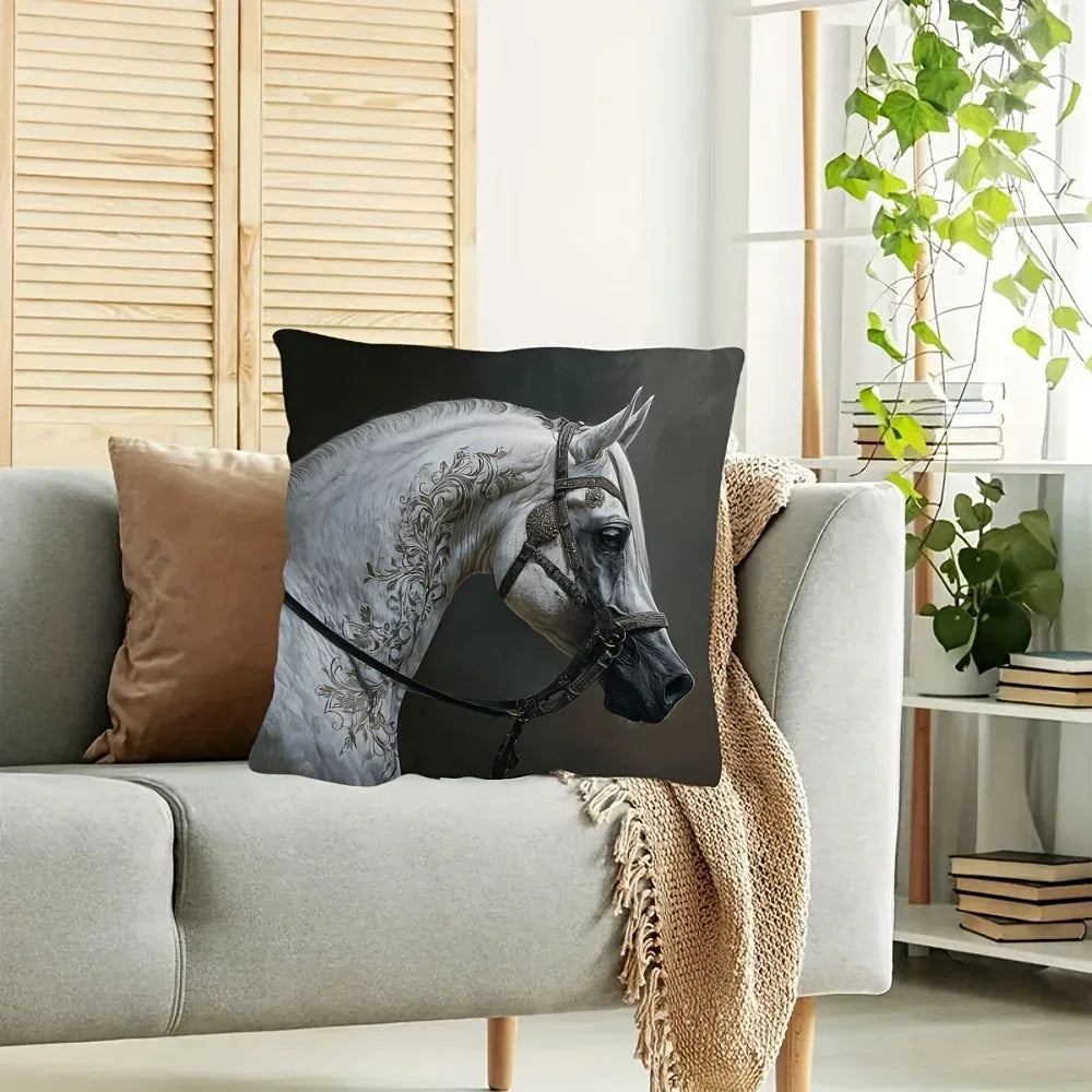 Pillow Cover - Arabian Horse Print Cotton 18x18in