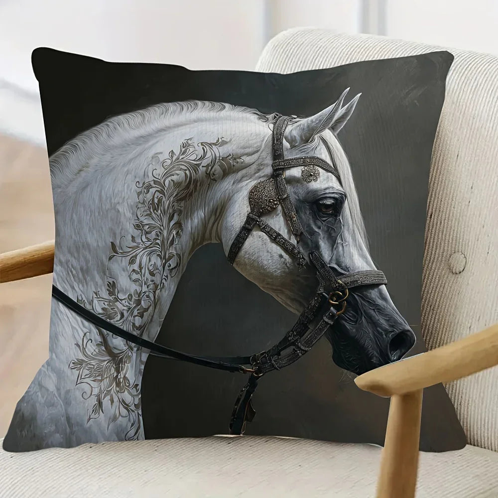 Pillow Cover - Arabian Horse Print Cotton 18x18in