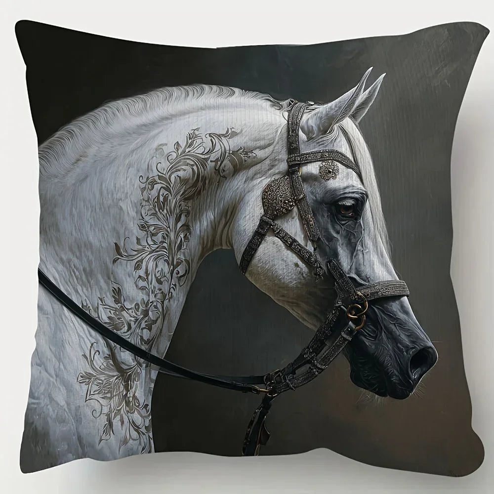 Pillow Cover - Arabian Horse Print Cotton 18x18in