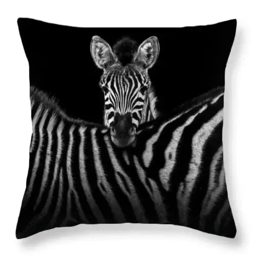 Zebra Print Pillowcase - 18x18 Black White, back view - House Of Avana