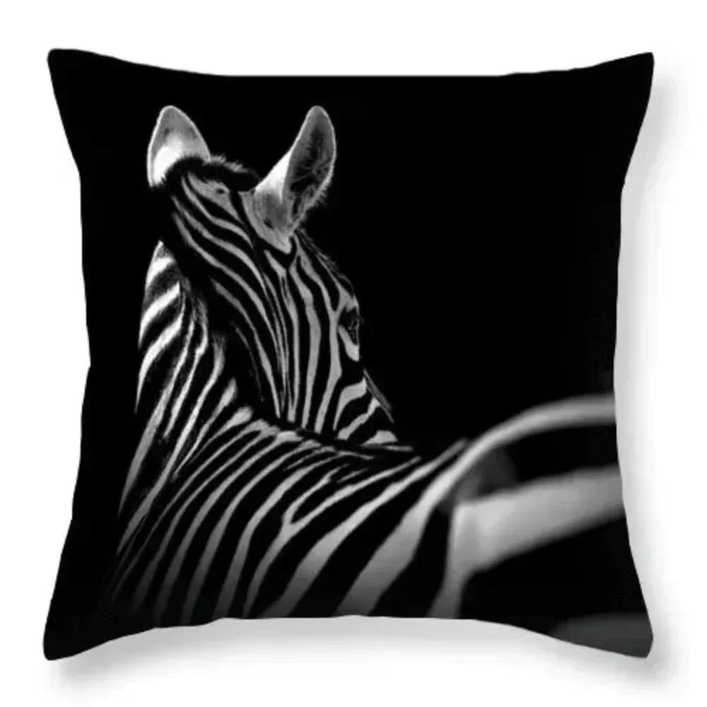 Zebra Print Pillowcase - 18x18 Black White, side view - House Of Avana