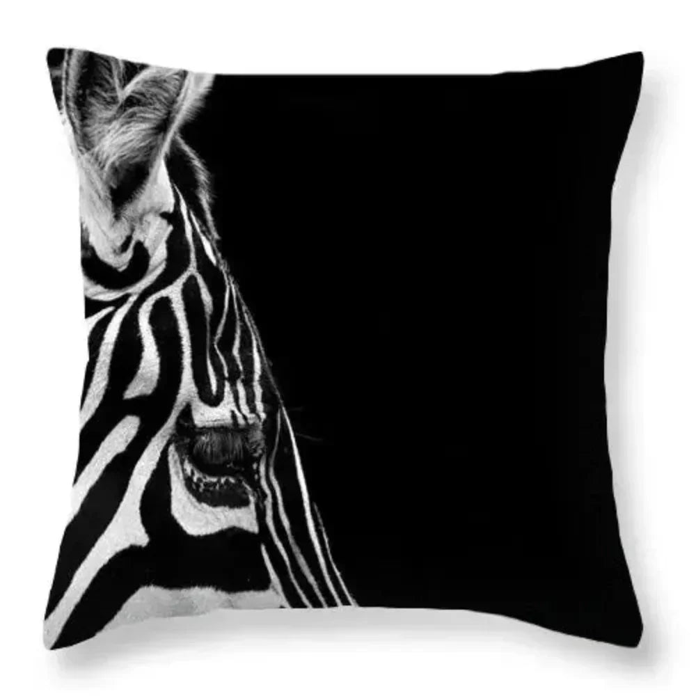 Zebra Print Pillowcase - 18x18 Black White, detail shot - House Of Avana