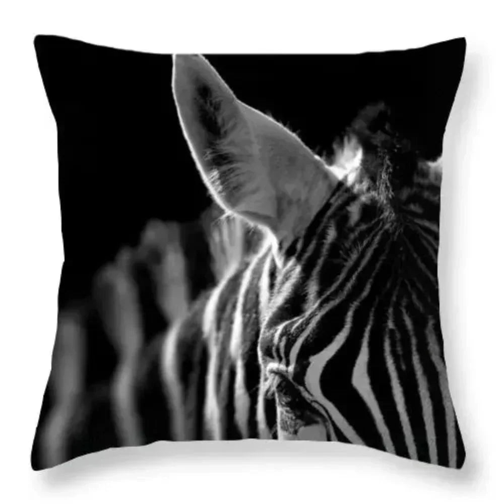 Zebra Print Pillowcase - 18x18 Black White, top view - House Of Avana