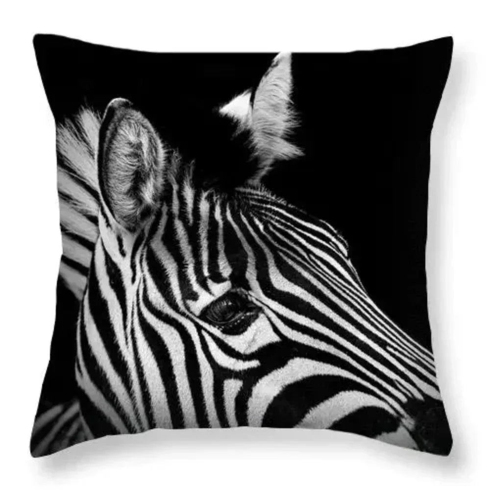 Zebra Print Pillowcase - 18x18 Black White, angled view - House Of Avana