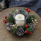 2pcs Festive Christmas Pine Cone Wreaths with Candle Holders - 20.07 cm Diameter, Durable Plastic Holiday Tabletop Decor for Home & Office, No Electricity Needed, Perfect for Christmas & Winter Celebrations, Christmas Decorat House Of Avana [[SKU:HOA-FLR-007]]