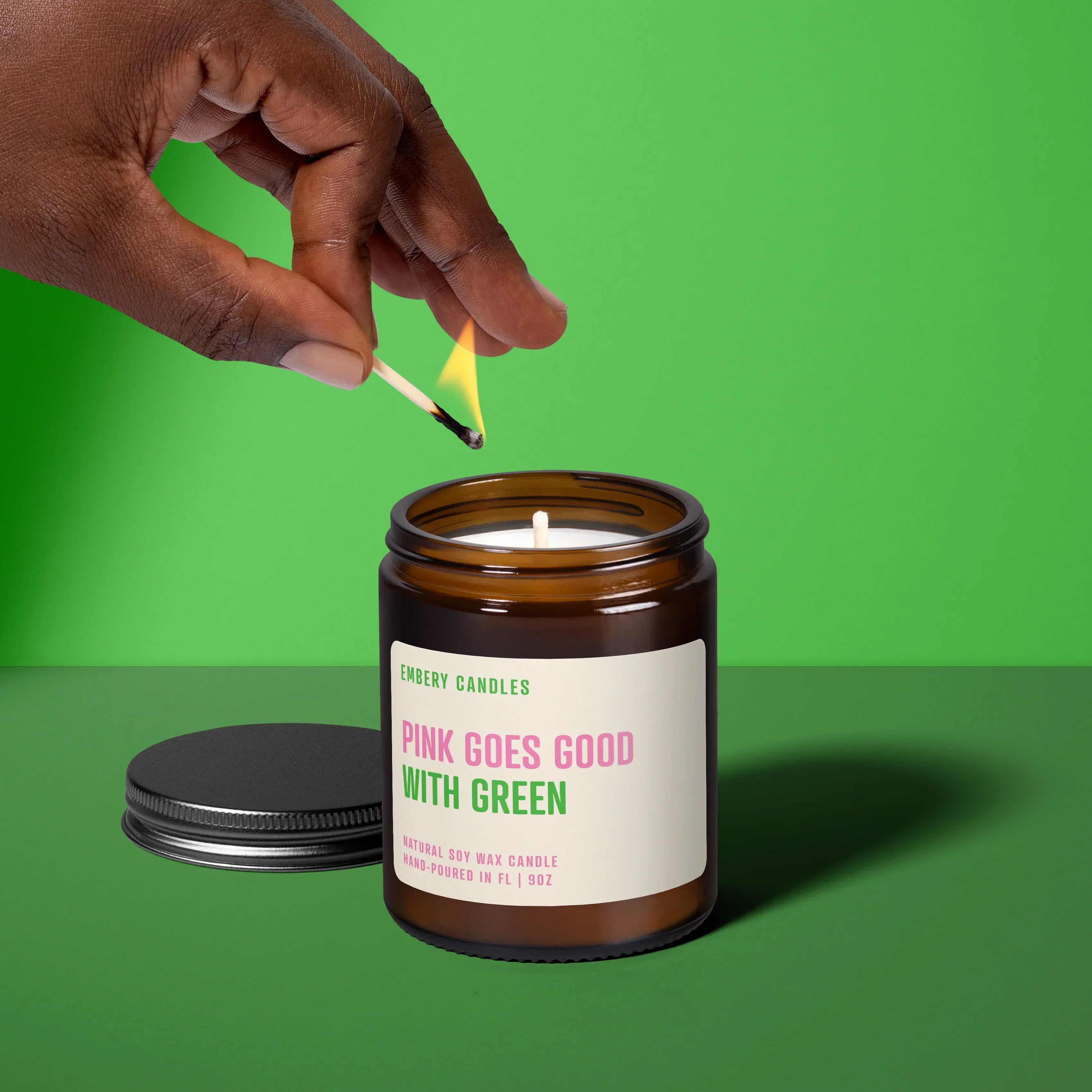 Pink Goes Good with Green | Soy Wax Scented Candle, back view - House Of Avana