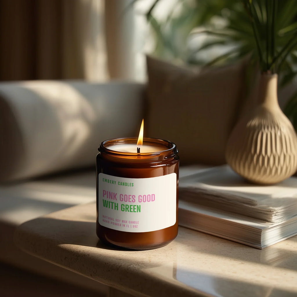 Pink Goes Good with Green | Soy Wax Scented Candle, side view - House Of Avana