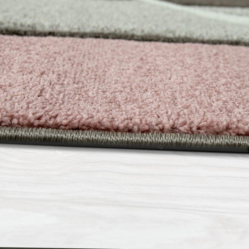 Pink White Area Rug Modern Contour Cut Pastel Colors, back view - House Of Avana