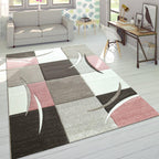 Pink White Area Rug Modern Contour Cut Pastel Colors, front view - House Of Avana