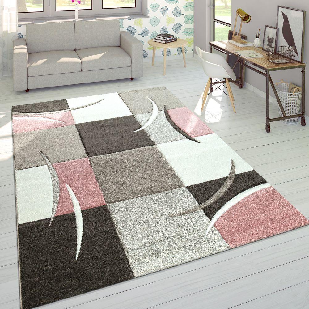 Pink White Area Rug Modern Contour Cut Pastel Colors, front view - House Of Avana