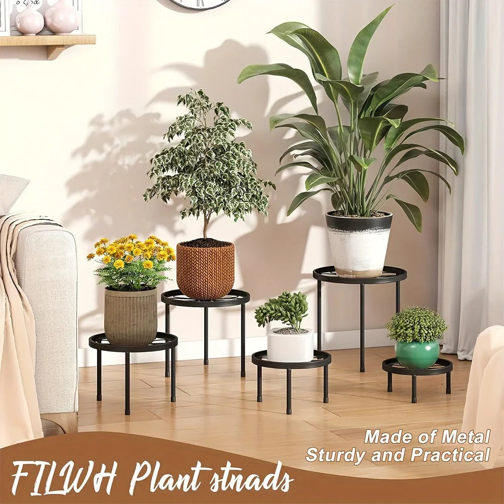 Metal Plant Stands, S Black Iron Planter Holders, Rustproof, Supports Up to 110lb, back view - House Of Avana