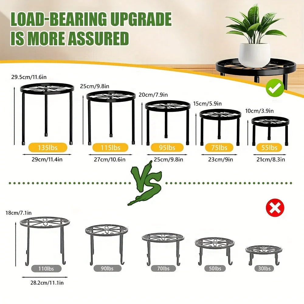 Metal Plant Stands, S Black Iron Planter Holders, Rustproof, Supports Up to 110lb, angled view - House Of Avana [[SKU:HOA-PLN-002]]