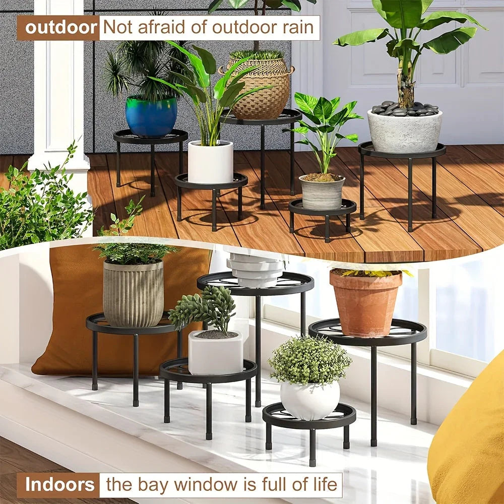 Metal Plant Stands, S Black Iron Planter Holders, Rustproof, Supports Up to 110lb, angled view - House Of Avana [[SKU:HOA-PLN-002]]