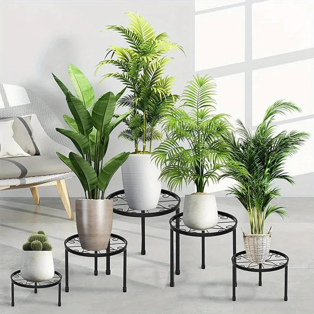 Metal Plant Stands, S Black Iron Planter Holders, Rustproof, Supports Up to 110lb, angled view - House Of Avana [[SKU:HOA-PLN-002]]