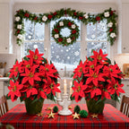 2pcs of 24 Flowers - Holiday Artificial Plants Norfolk Faux Flowers - Lifelike Pine Tree Wreath, Beautiful Poinsettia, Suitable for Outdoor Use - Christmas Wreath, Vase Fillers, Home Decor - Durable Plastic, Easy Assembly House Of Avana
