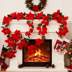 Large Artificial Outdoor Poinsettia Wreath with Realistic Red Flowers and Green Leaves - Durable Plastic Christmas Wreath Vine, Suitable for Indoor/Staircase, Mantel, Wall - Year-Round Holiday Decor, No Maintenance Required, House Of Avana