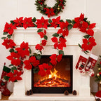 Large Artificial Outdoor Poinsettia Wreath with Realistic Red Flowers and Green Leaves - Durable Plastic Christmas Wreath Vine, Suitable for Indoor/Staircase, Mantel, Wall - Year-Round Holiday Decor, No Maintenance Required, House Of Avana [[SKU:HOA-FLR-048]]