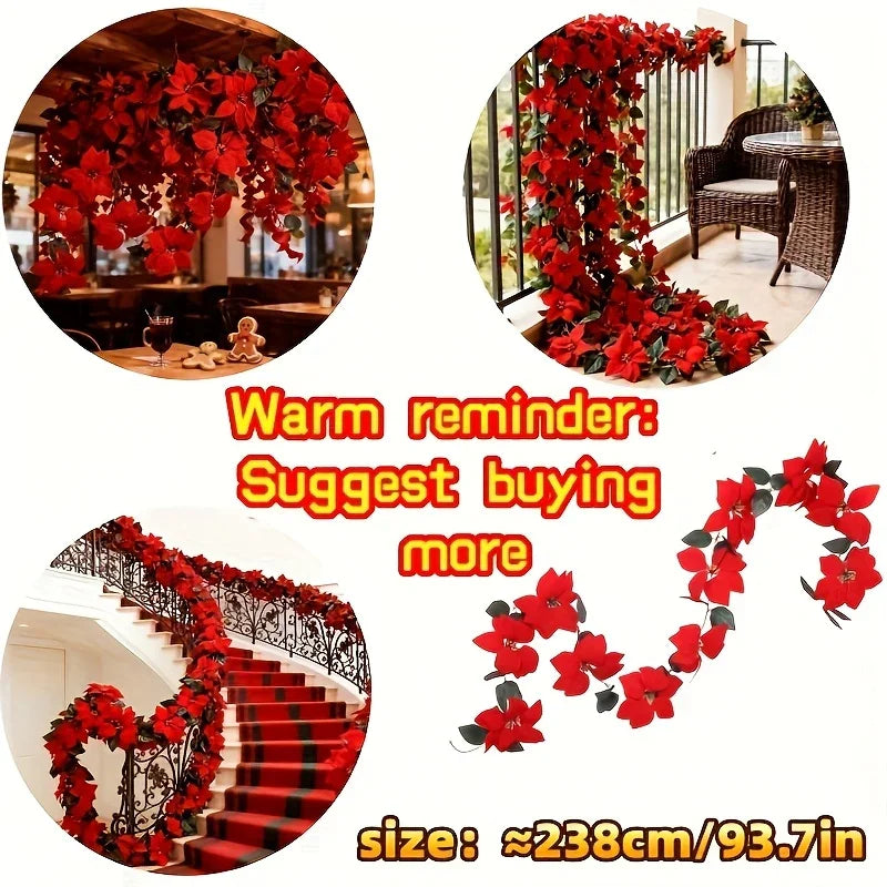 Large Artificial Outdoor Poinsettia Wreath with Realistic Red Flowers and Green Leaves - Durable Plastic Christmas Wreath Vine, Suitable for Indoor/Staircase, Mantel, Wall - Year-Round Holiday Decor, No Maintenance Required, House Of Avana