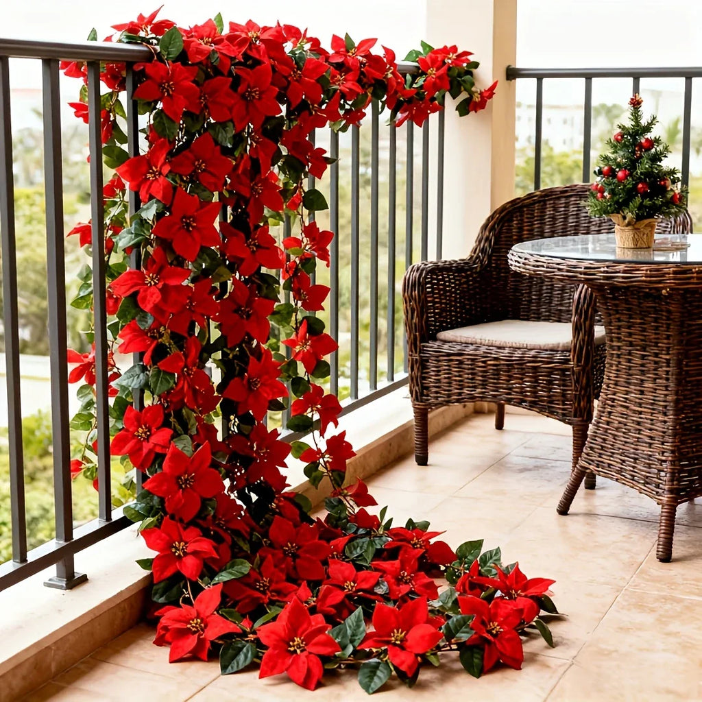 Large Artificial Outdoor Poinsettia Wreath with Realistic Red Flowers and Green Leaves - Durable Plastic Christmas Wreath Vine, Suitable for Indoor/Staircase, Mantel, Wall - Year-Round Holiday Decor, No Maintenance Required, House Of Avana