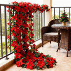 Large Artificial Outdoor Poinsettia Wreath with Realistic Red Flowers and Green Leaves - Durable Plastic Christmas Wreath Vine, Suitable for Indoor/Staircase, Mantel, Wall - Year-Round Holiday Decor, No Maintenance Required, House Of Avana