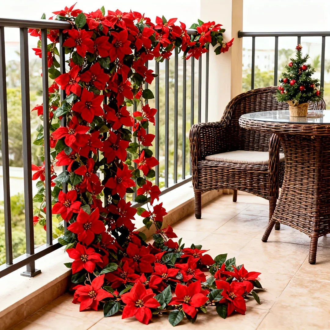 Large Artificial Outdoor Poinsettia Wreath with Realistic Red Flowers and Green Leaves - Durable Plastic Christmas Wreath Vine, Suitable for Indoor/Staircase, Mantel, Wall - Year-Round Holiday Decor, No Maintenance Required, House Of Avana