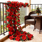 Large Artificial Outdoor Poinsettia Wreath with Realistic Red Flowers and Green Leaves - Durable Plastic Christmas Wreath Vine, Suitable for Indoor/Staircase, Mantel, Wall - Year-Round Holiday Decor, No Maintenance Required, House Of Avana [[SKU:HOA-FLR-048]]