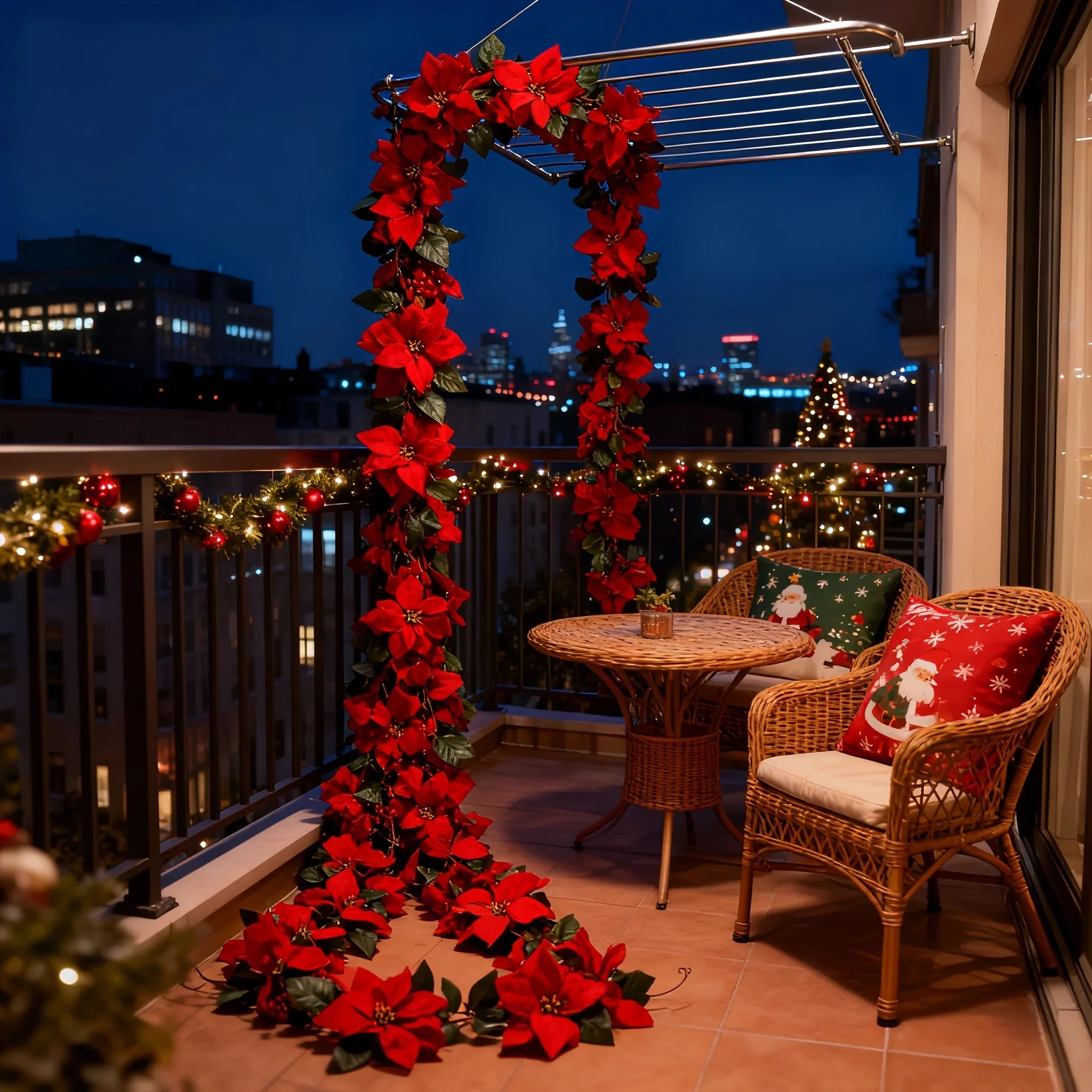 Large Artificial Outdoor Poinsettia Wreath with Realistic Red Flowers and Green Leaves - Durable Plastic Christmas Wreath Vine, Suitable for Indoor/Staircase, Mantel, Wall - Year-Round Holiday Decor, No Maintenance Required, House Of Avana